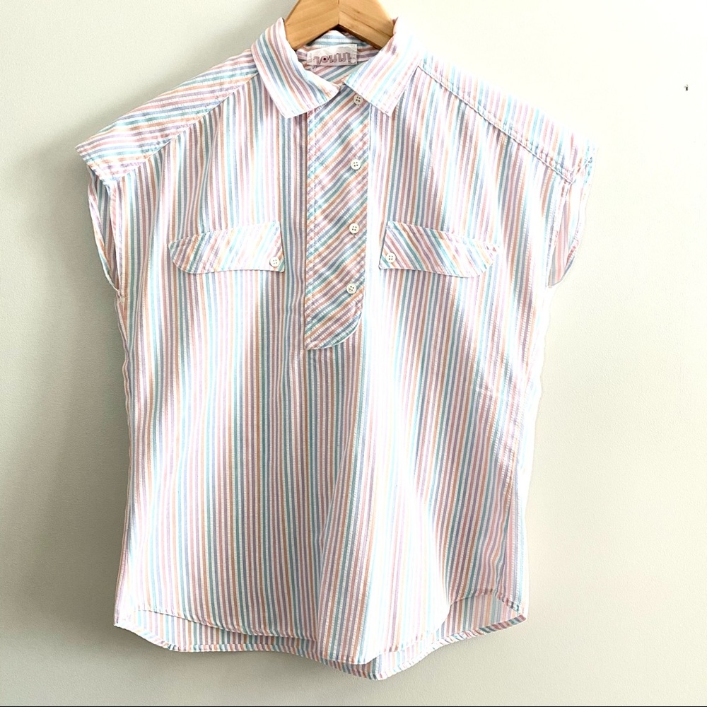 EUC! Vintage Rainbow Stripe Sleeveless Popover Blouse